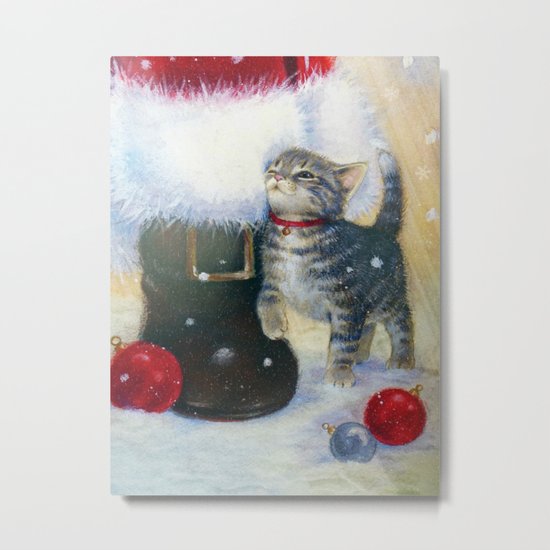 Kitten at Santa's Boot Metal Print