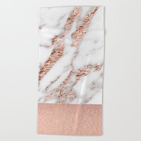 Rose gold marble and foil Beach Towel
