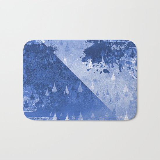 Abstract Blue Rain Drops Design Bath Mat