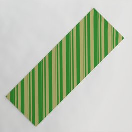 [ Thumbnail: Forest Green & Dark Khaki Colored Lines/Stripes Pattern Yoga Mat ]