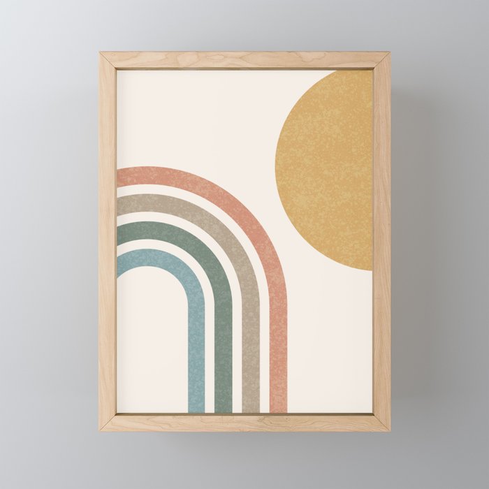 Mid Century Colorful Sun & Rainbow Framed Mini Art Print