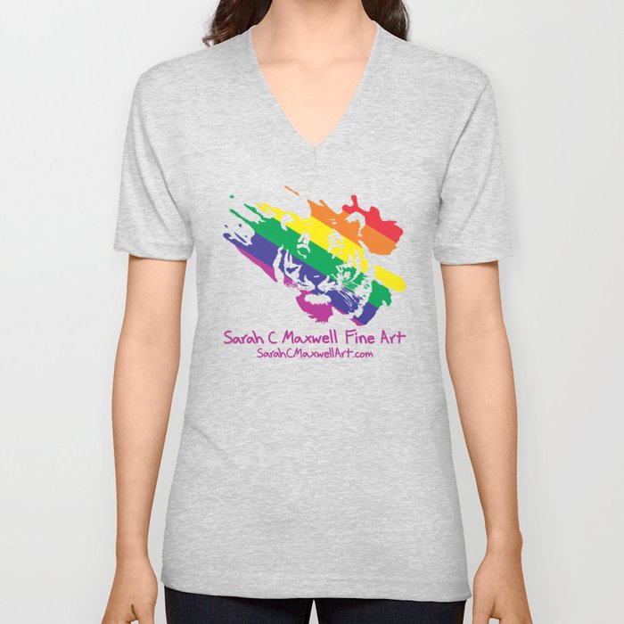 Tiger Logo- Rainbow V Neck T Shirt