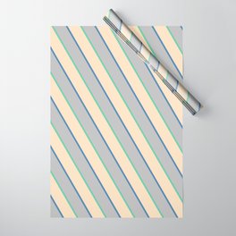 [ Thumbnail: Aquamarine, Bisque, Blue, and Grey Colored Lines Pattern Wrapping Paper ]