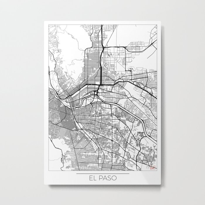 El Paso Map White Metal Print