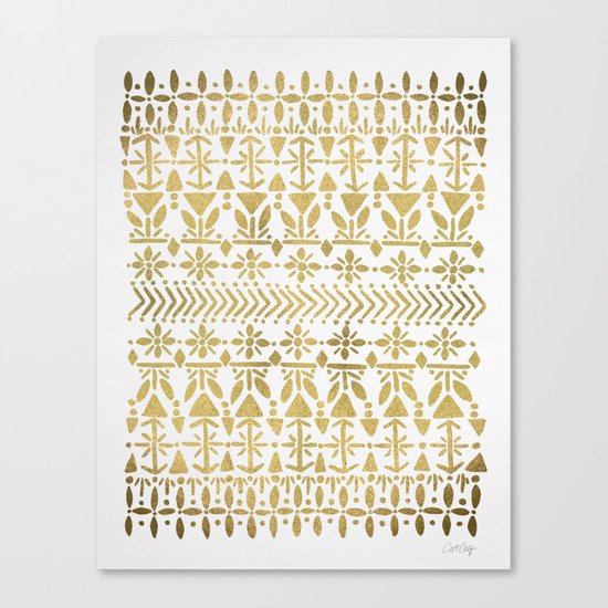 Norwegian Pattern – Gold on White Canvas Print