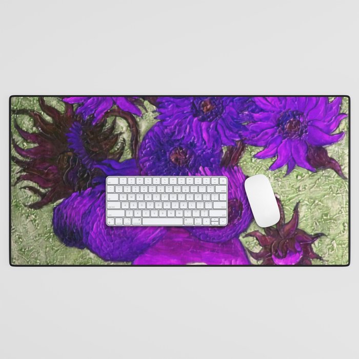 Vincent van Gogh Twelve purple sunflowers in a vase still life blue-gray background portrait painting Desk Mat