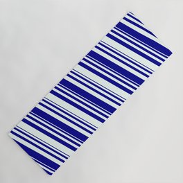 [ Thumbnail: Dark Blue and Mint Cream Colored Striped Pattern Yoga Mat ]