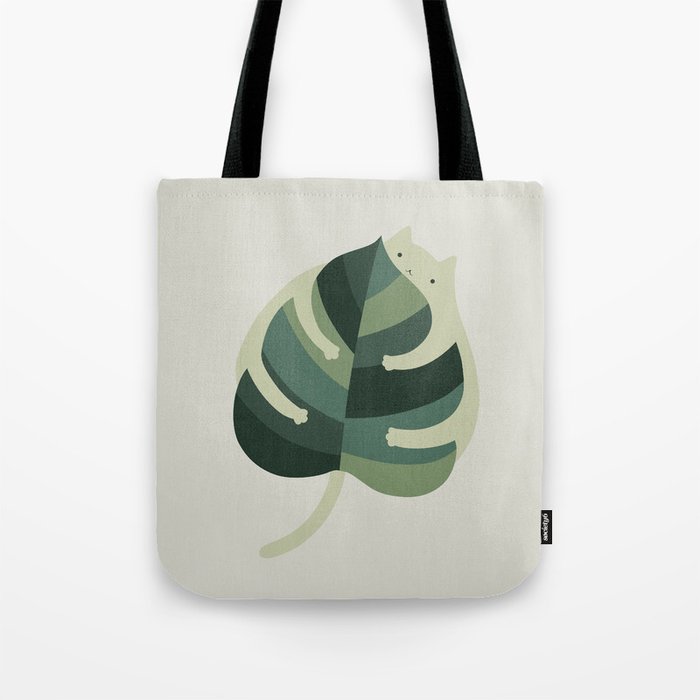 Monstera Cat Hug Tote Bag