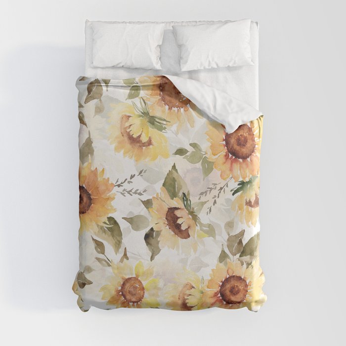 Sunflowers Forever - Watercolor Pattern Duvet Cover