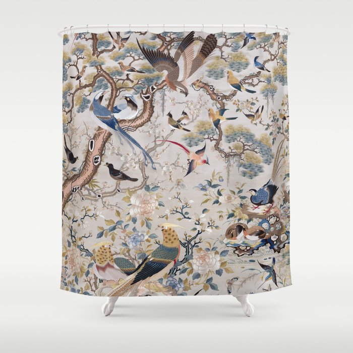 Antique Embroidery French Bird Chinoiserie Garden  Shower Curtain