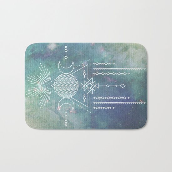Mandala Flower of Life in Turquoise Stars Bath Mat