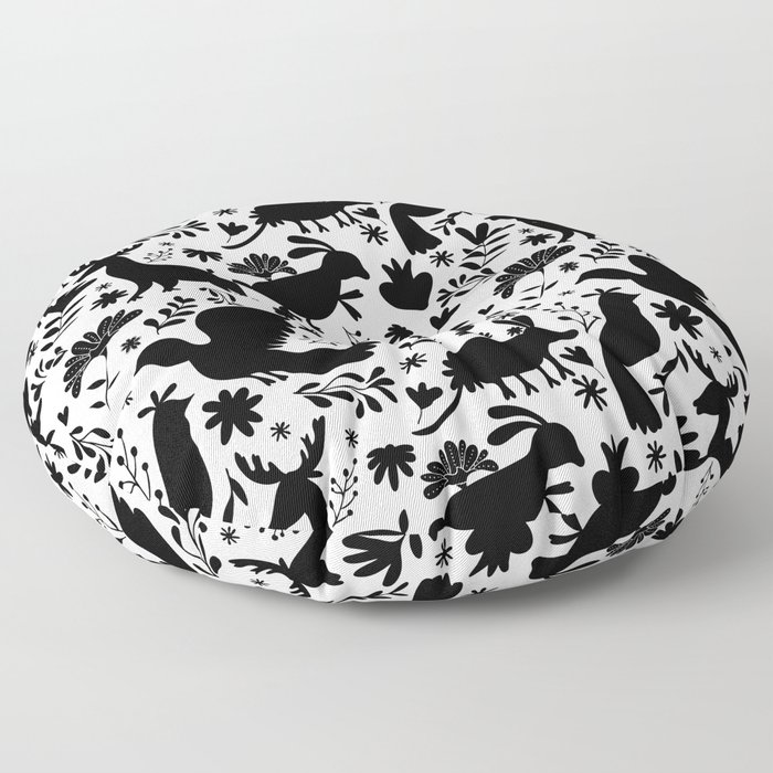 Seamless Mexican Otomi Style monochromatic Pattern Floor Pillow