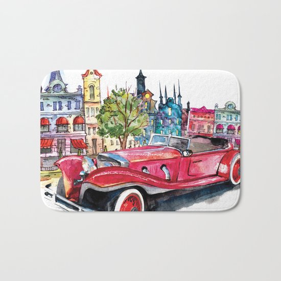 Red antique car Bath Mat