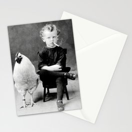 Smoking Boy with Chicken black and white photograph - photography - photographs Stationery Card