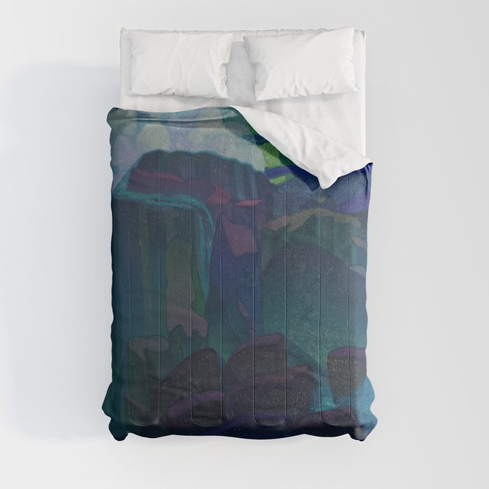 Rock at Sea Painting, Raymond Jonson  Comforter