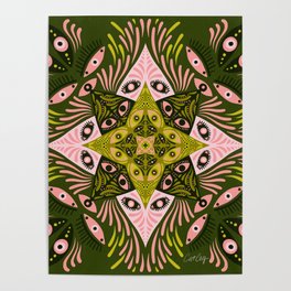 Optical Mandala – Sage & Pink Poster