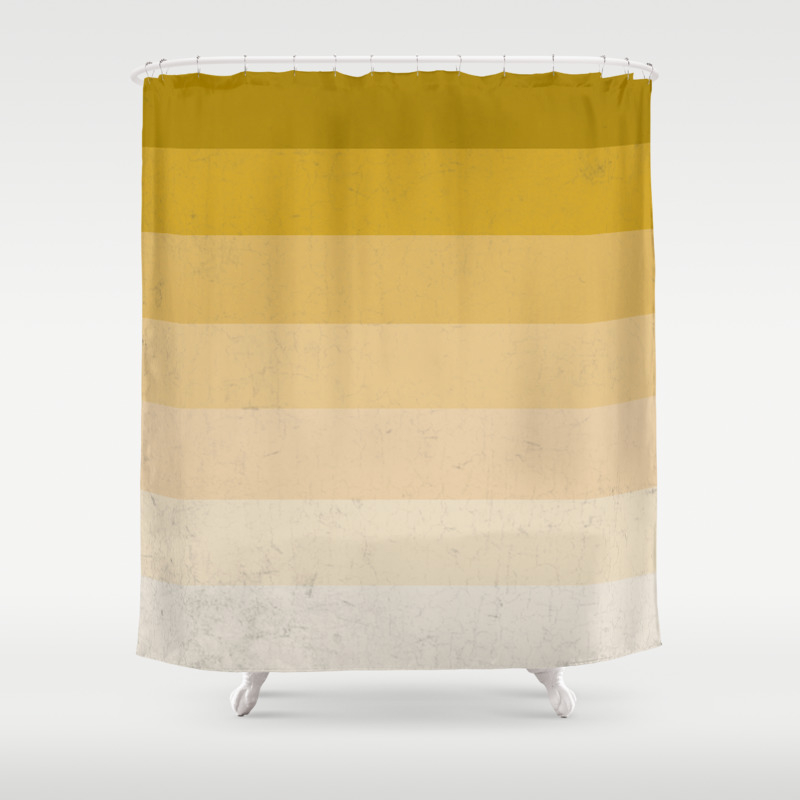 Mustard Yellow Gradient Neutral Stripes Shower Curtain By
