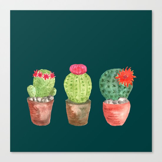 Three Cacti watercolor green Canvas Print