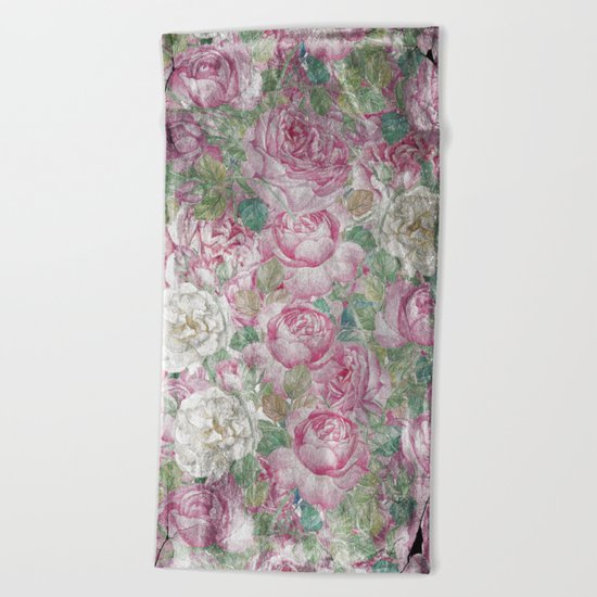 Vintage & Shabby-chic - floral roses flowers rose flower Beach Towel