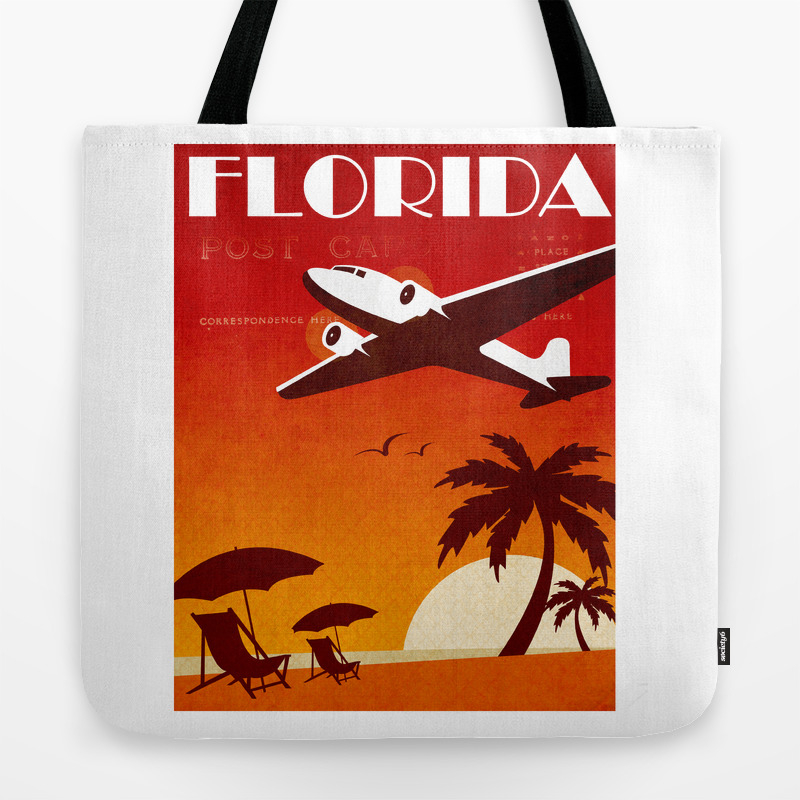 Art Deco Travel Poster Florida Tote Bag By Grizzlygood Society6
