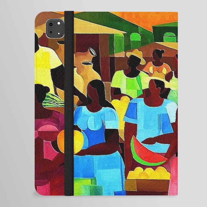 African American Saturday Farmer's Market street scene landscape painting for home and wall decor iPad Folio Case