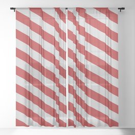 [ Thumbnail: Light Grey and Red Colored Lined/Striped Pattern Sheer Curtain ]