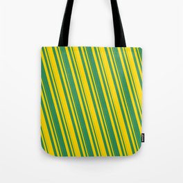 [ Thumbnail: Yellow and Sea Green Colored Striped Pattern Tote Bag ]