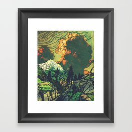 Evening at Baakan - Mountain Trees and Clouds - Nature Landscape in Green & Orange Framed Art Print