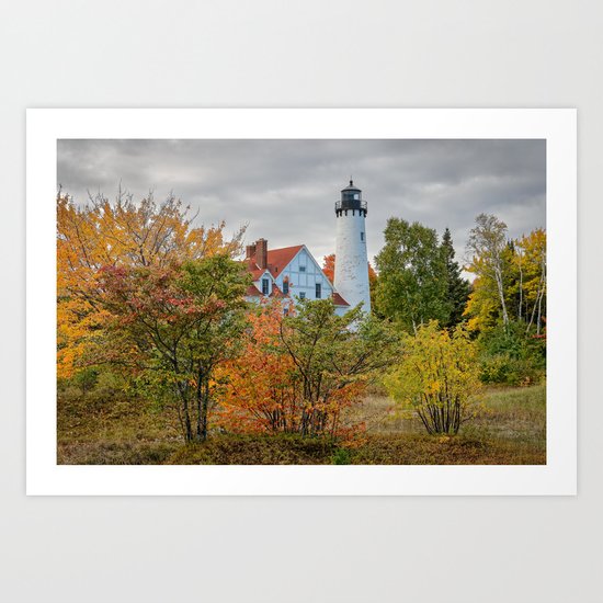 Michigan Lighthouse Autumn Upper Peninsula Fall Landscape Art Print By Landscapephotoart Society6
