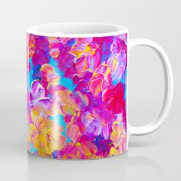 FLORAL FANTASY Bold Abstract Flowers Acrylic Textural Painting Neon Pink Turquoise Feminine Art Coffee Mug