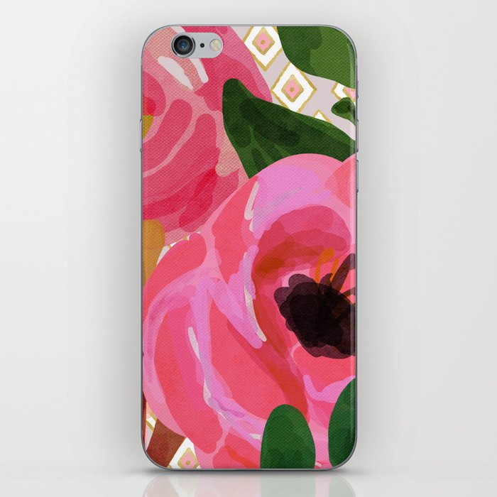 Composition watercolor flowers and rhombuses iPhone Skin