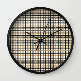 Mid-Century Modern Ink Stripes Plaid Pattern in Muted Mustard Gold, Charcoal Gray, and Cream Wall Clock
