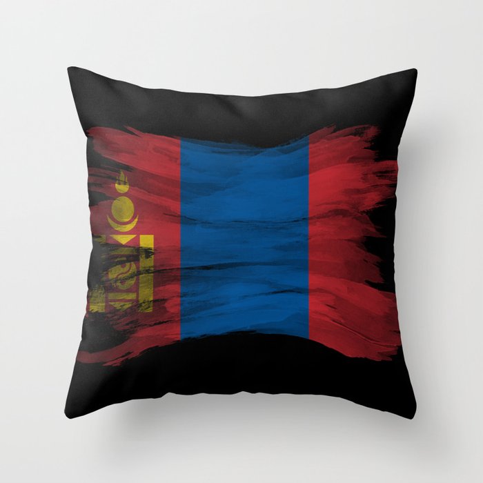 Mongolia flag brush stroke, national flag Throw Pillow