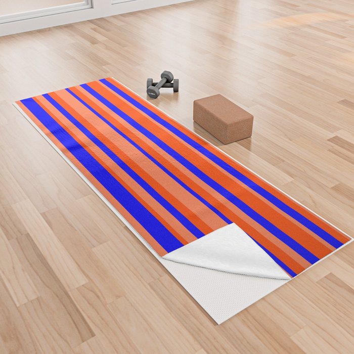 Blue, Coral & Red Colored Striped Pattern Yoga Towel