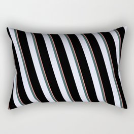 [ Thumbnail: Salmon, Dark Slate Gray, Lavender, and Black Colored Lined Pattern Rectangular Pillow ]