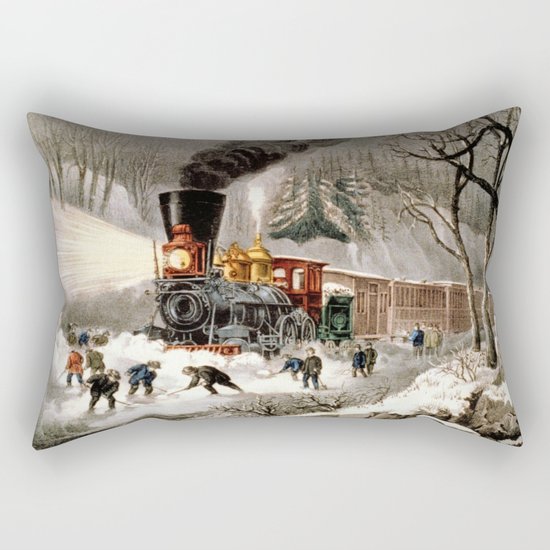 Snow Bound: Vintage Railroad Scene Rectangular Pillow