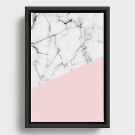 Real White Marble Half Powder Blush Pink Framed Canvas