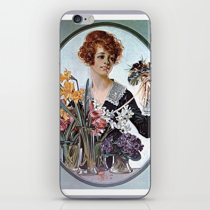 Lady with flowers iPhone Skin