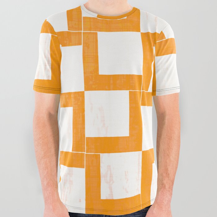 Mustard Geometric Shapes On Japanese Paper All Over Graphic Tee