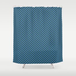 [ Thumbnail: Blue and Dark Slate Gray Colored Lines Pattern Shower Curtain ]