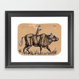 Teatime with waterbuffalo and genet Framed Art Print