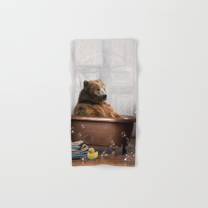 Bear with Rubber Ducky in Vintage Bathtub Hand & Bath Towel