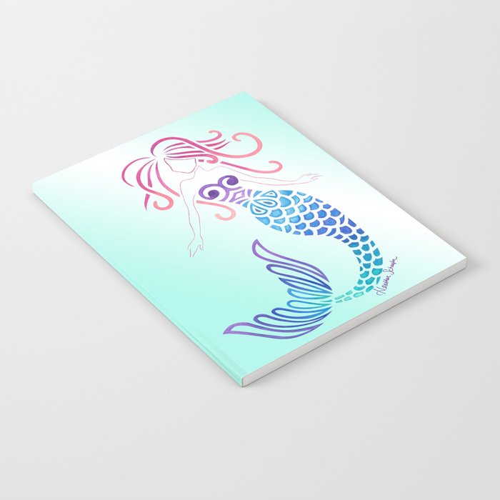 Tribal Mermaid with Ombre Turquoise Background Notebook