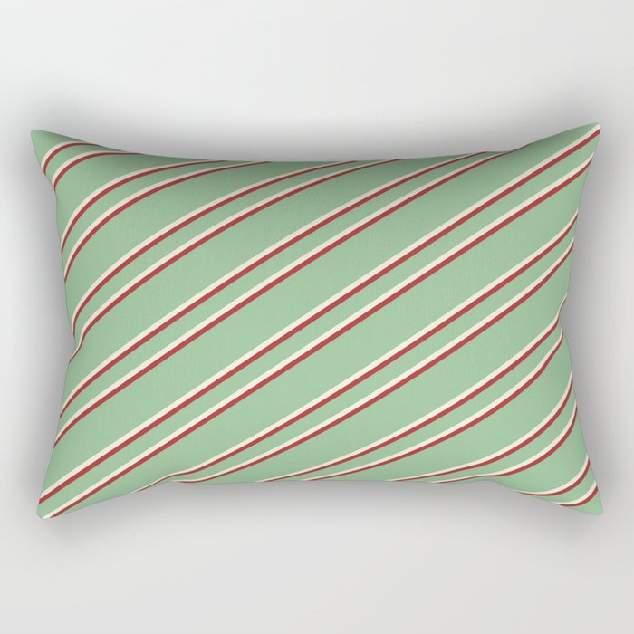 Dark Sea Green, Beige & Brown Colored Stripes Pattern Rectangular Pillow