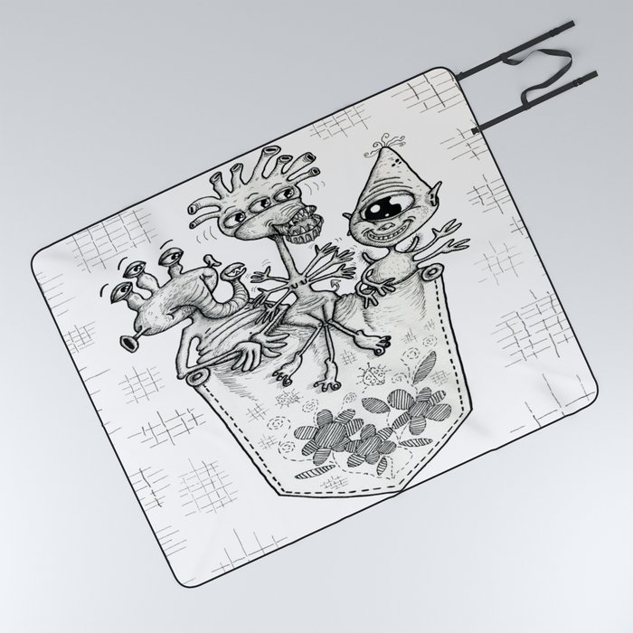 pocket monster pals, black and white Picnic Blanket