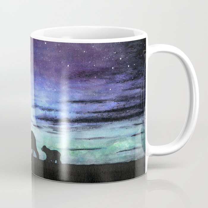 Aurora borealis and polar bears (black version) Coffee Mug