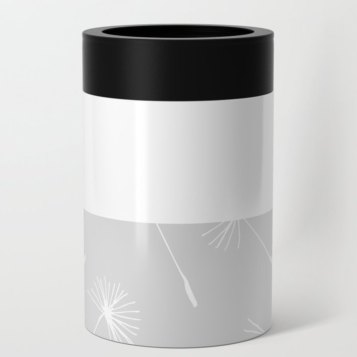 White Dandelion Lace Horizontal Split on Silver Grey Can Cooler