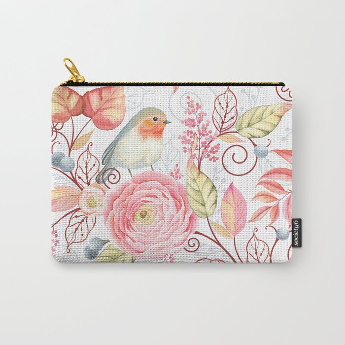Little Robin Floral & Leaf Carry-All Pouch