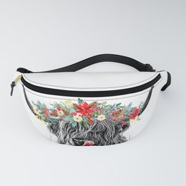 Baby Highland Cow with Flowers Crown Fanny Pack
