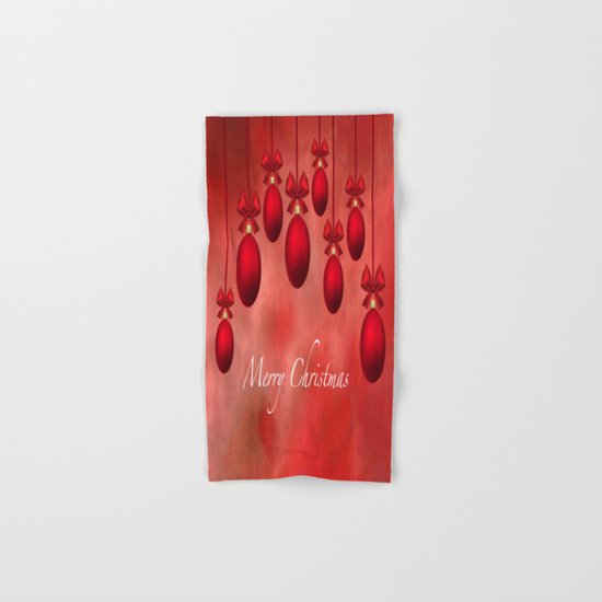 Merry Christmas Ornaments Bows and Ribbons - Red Hand & Bath Towel